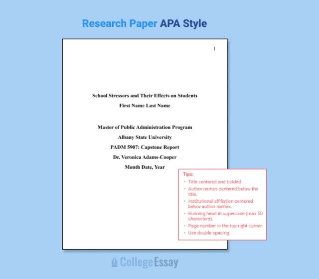 Title Page For A Research Paper APA Style - CollegeEssay.org