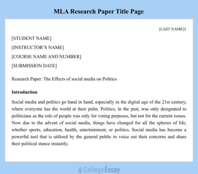 MLA research paper title page - CollegeEssay.org